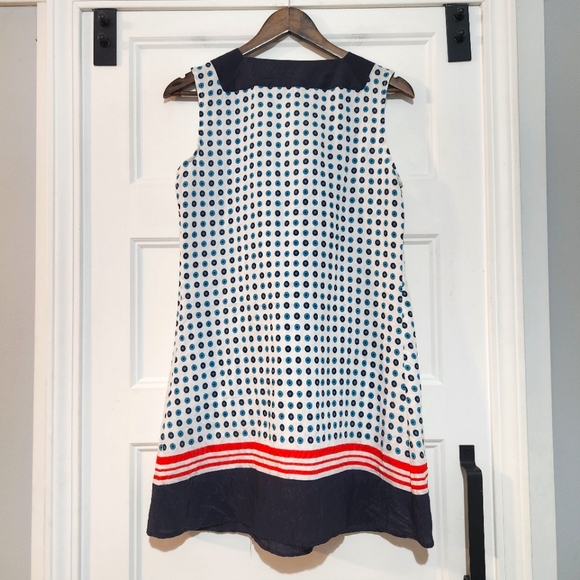 Pixie Womens L Sleeveless Silk Blend Shift Dress Polka Dot 2 Pocket Square Neck - Picture 2 of 7